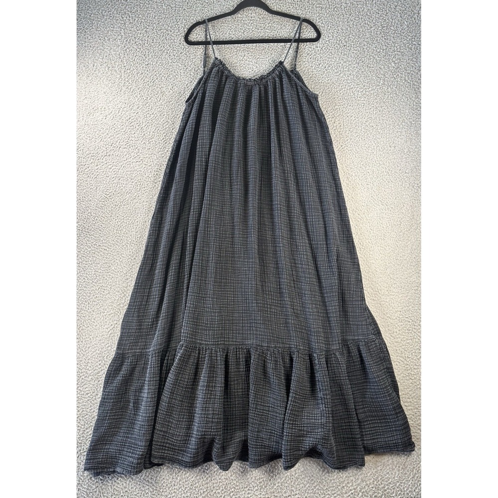 Anthropologie Malika Gauze Maxi Dress XL Black Tiered Boho Oversized